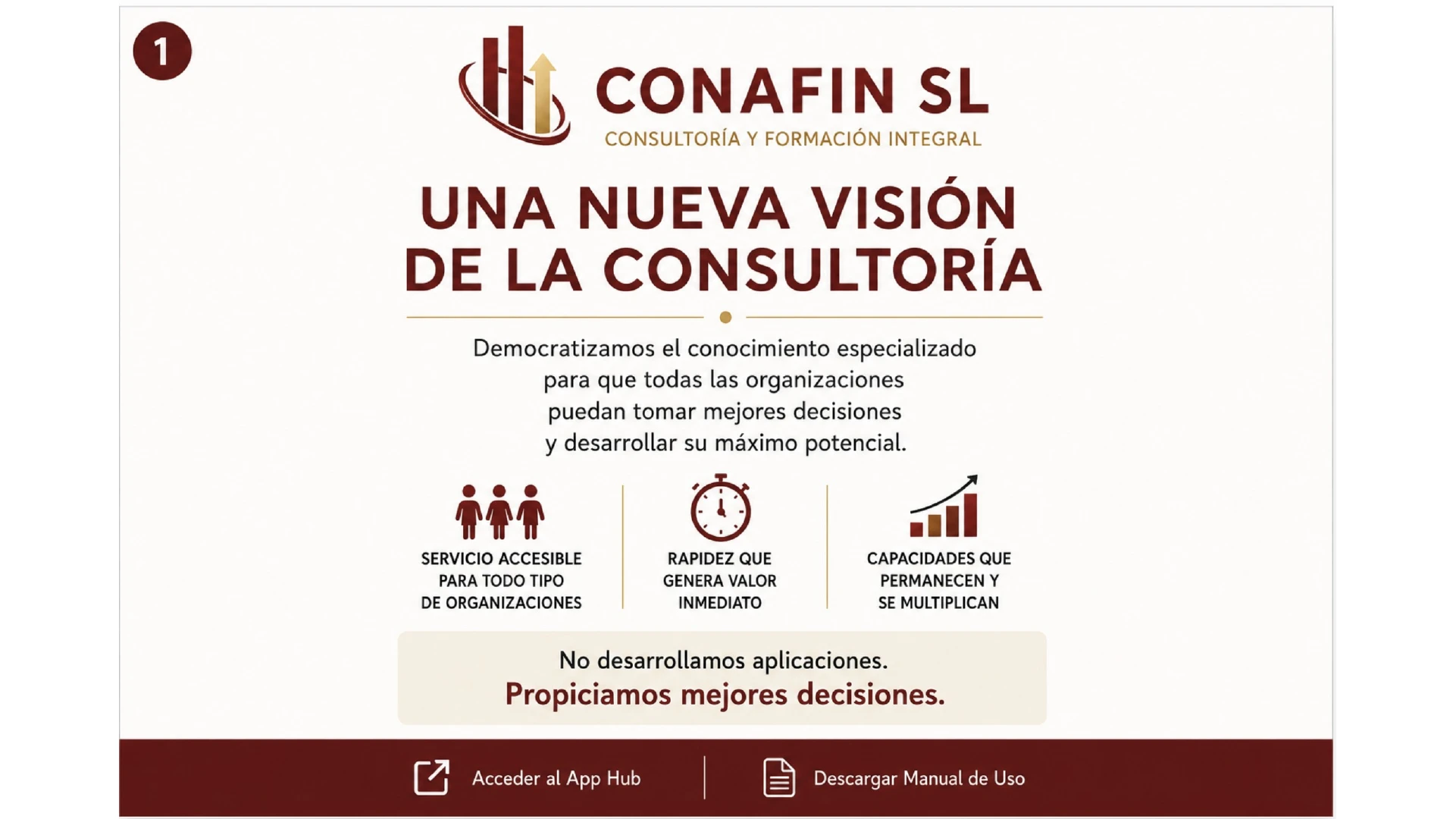Lámina 1 de la presentación App Hub CONAFIN